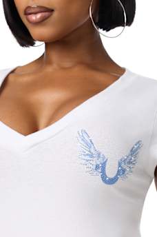 CRYSTAL WING PLUNGE  TEE