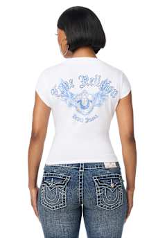 CRYSTAL WING PLUNGE  TEE