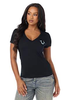 CRYSTALIZED SNAKESKIN V-NECK TEE