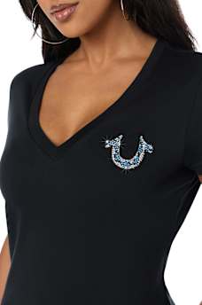 CRYSTALIZED SNAKESKIN V-NECK TEE