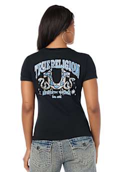 CRYSTALIZED SNAKESKIN V-NECK TEE