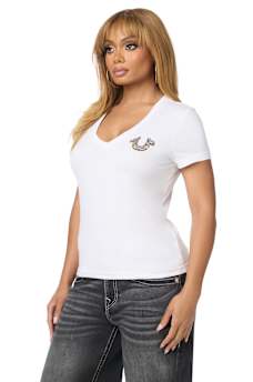 CRYSTALIZED SNAKESKIN V-NECK TEE