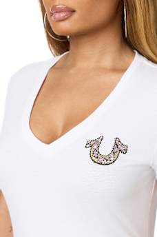 CRYSTALIZED SNAKESKIN V-NECK TEE