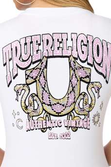 CRYSTALIZED SNAKESKIN V-NECK TEE