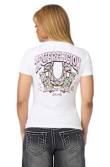 CRYSTALIZED SNAKESKIN V-NECK TEE