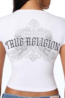 CRYSTAL SCRIPT WING NOTCH TEE