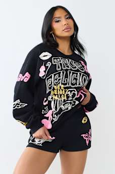 DOODLE ALLOVER PRINT BOYFRIEND PULLOVER 