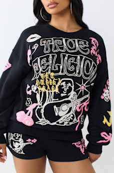 DOODLE ALLOVER PRINT BOYFRIEND PULLOVER 