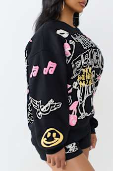 DOODLE ALLOVER PRINT BOYFRIEND PULLOVER 