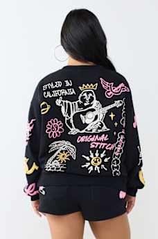 DOODLE ALLOVER PRINT BOYFRIEND PULLOVER 