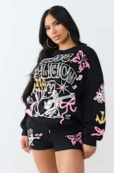 DOODLE ALLOVER PRINT BOYFRIEND PULLOVER 
