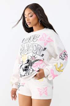 DOODLE ALLOVER PRINT BOYFRIEND PULLOVER 