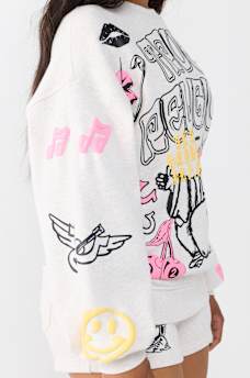 DOODLE ALLOVER PRINT BOYFRIEND PULLOVER 