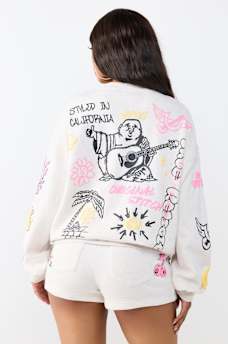 DOODLE ALLOVER PRINT BOYFRIEND PULLOVER 