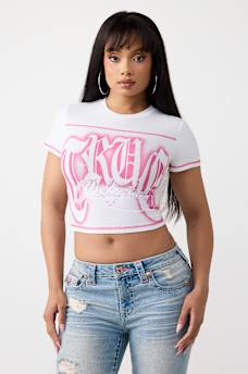 T-SHIRT COURT AVEC LOGO EN CRISTAUX, image 1