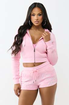 EMBROIDERED TIGER SHRUNKEN ZIP HOODIE