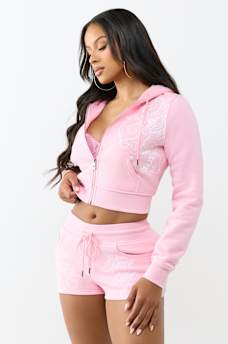 EMBROIDERED TIGER SHRUNKEN ZIP HOODIE