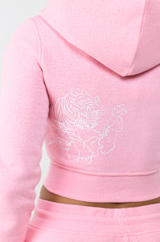 EMBROIDERED TIGER SHRUNKEN ZIP HOODIE