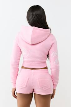 EMBROIDERED TIGER SHRUNKEN ZIP HOODIE