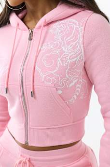 EMBROIDERED TIGER SHRUNKEN ZIP HOODIE