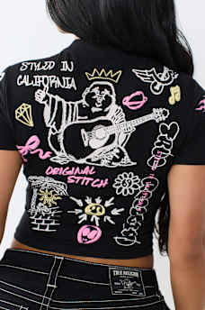 SKETCHED ALLOVER PRINT LOGO BABY TEE
