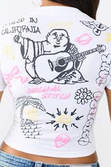 SKETCHED ALLOVER PRINT LOGO BABY TEE