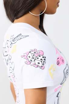 SKETCHED ALLOVER PRINT LOGO BABY TEE