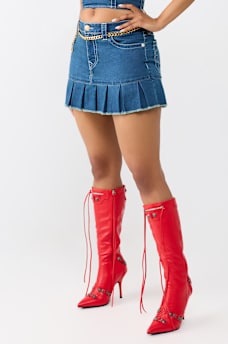 CHAIN BELT PLEATED MINI SKIRT