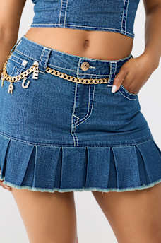 CHAIN BELT PLEATED MINI SKIRT