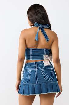 HAUT LICOU EN DENIM AVEC FER &Agrave; CHEVAL SCINTILLANT
