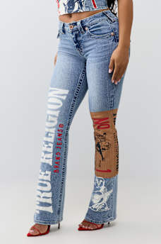BECCA MID RISE PRINT FLAP BOOTCUT JEAN