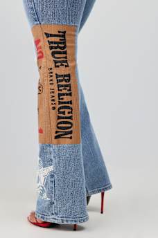 BECCA MID RISE PRINT FLAP BOOTCUT JEAN