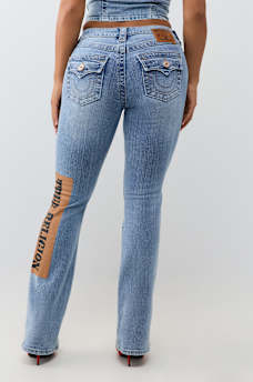 BECCA MID RISE PRINT FLAP BOOTCUT JEAN