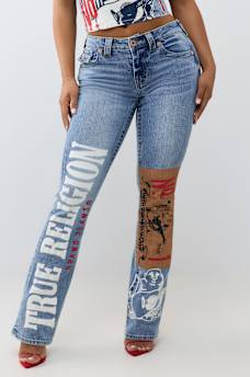 BECCA MID RISE PRINT FLAP BOOTCUT JEAN
