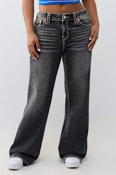 BOBBI MID RISE NO. 1 LOGO BIG T BAGGY JEAN