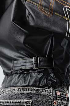 RELAXED EMBROIDERED BUDDHA FAUX LEATHER JACKET