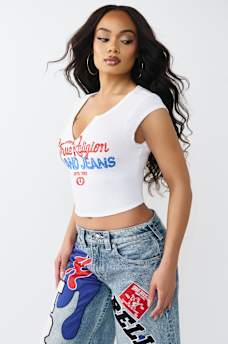 CRYSTAL LOGO NOTCHED RIBBED BABY TEE, image 4