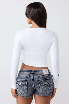 CAMISETA ACANALADA ASIM&Eacute;TRICA CON APLIQUE DE MEZCLILLA, image 6