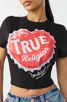 CAMISETA CORTA HEART CON CUELLO REDONDO, image 1