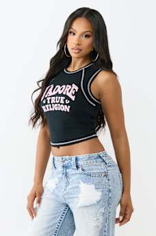 CRYSTAL J'ADORE RIBBED CREW TANK TOP, image 4