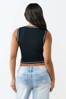 CRYSTAL J'ADORE RIBBED CREW TANK TOP, image 5