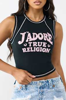 CRYSTAL J'ADORE RIBBED CREW TANK TOP, image 1