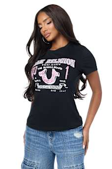 CRYSTAL LOGO HORSESHOE CREWNECK TEE