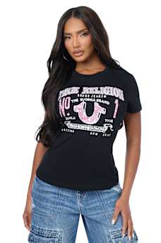 CRYSTAL LOGO HORSESHOE CREWNECK TEE