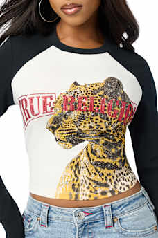 CRYSTAL LEOPARD SIDE PROFILE LONG SLEEVE TEE
