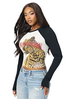 CRYSTAL LEOPARD SIDE PROFILE LONG SLEEVE TEE