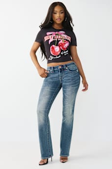 BILLIE MID RISE CRYSTAL CHERRY STRAIGHT JEAN, image 3