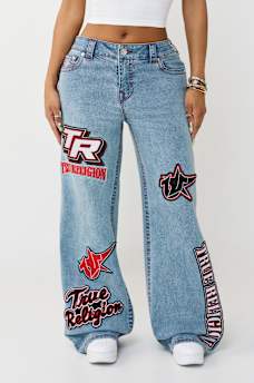 BOBBI MID RISE SPORTY EMBROIDERED PATCH BAGGY JEAN, image 4