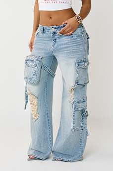 BOBBI MID RISE DETACHABLE CARGO POCKET BAGGY JEAN, image 1