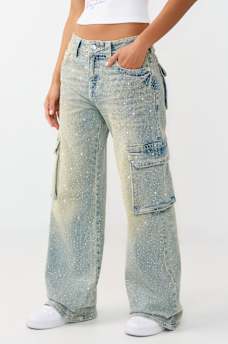 BOBBI MID RISE CRYSTAL  FLAP BAGGY CARGO JEAN, image 5